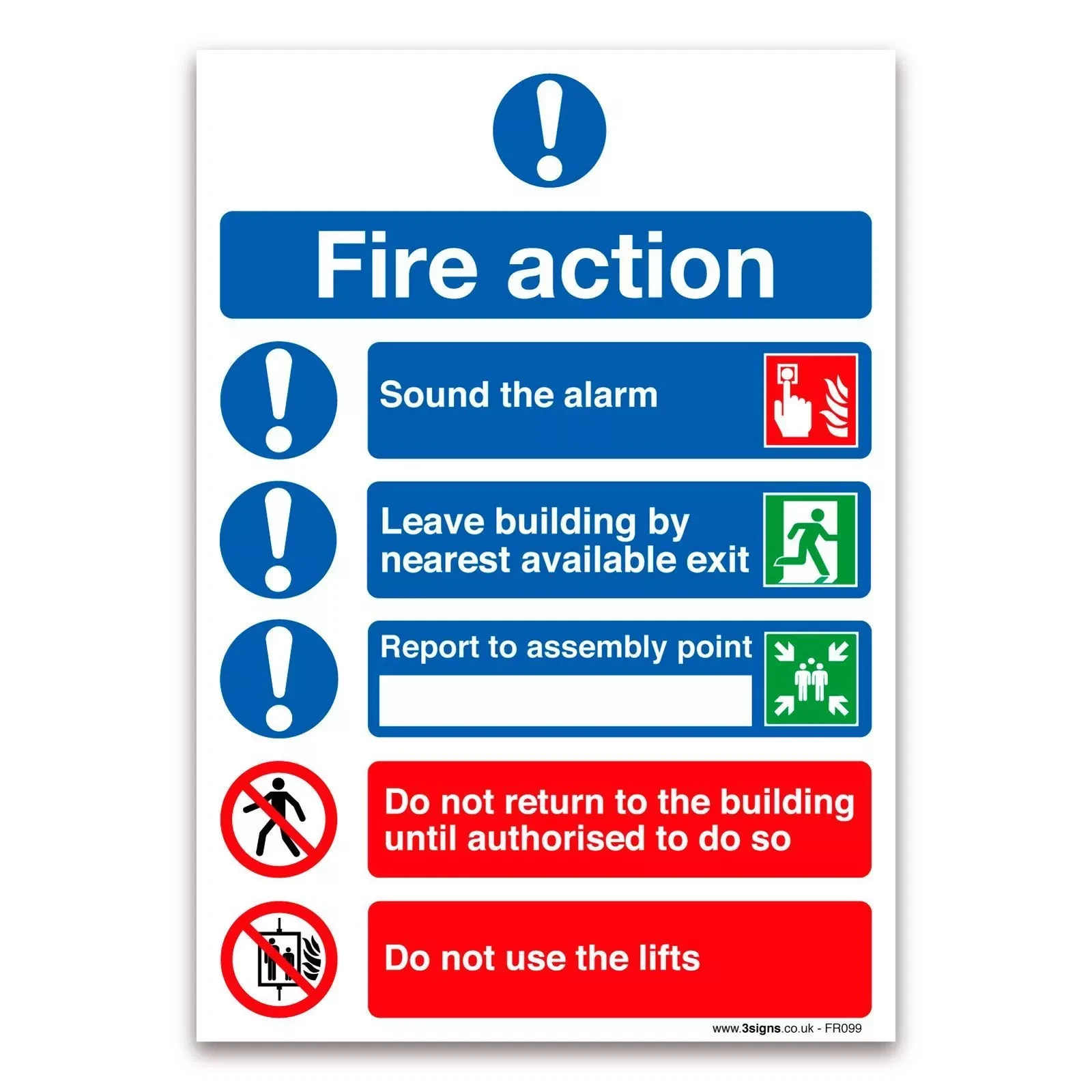 Fire Action Symbolized Plan A3 297x420mm 1mm Rigid PVC Plastic Safety Sign
